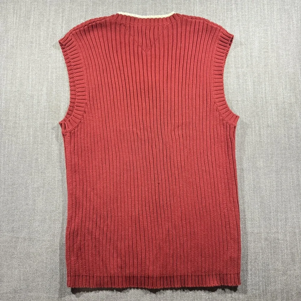 Vtg Tommy Hilfiger Sweater Vest Mens Large Red V Neck Sleeveless‎ Ribbed Preppy